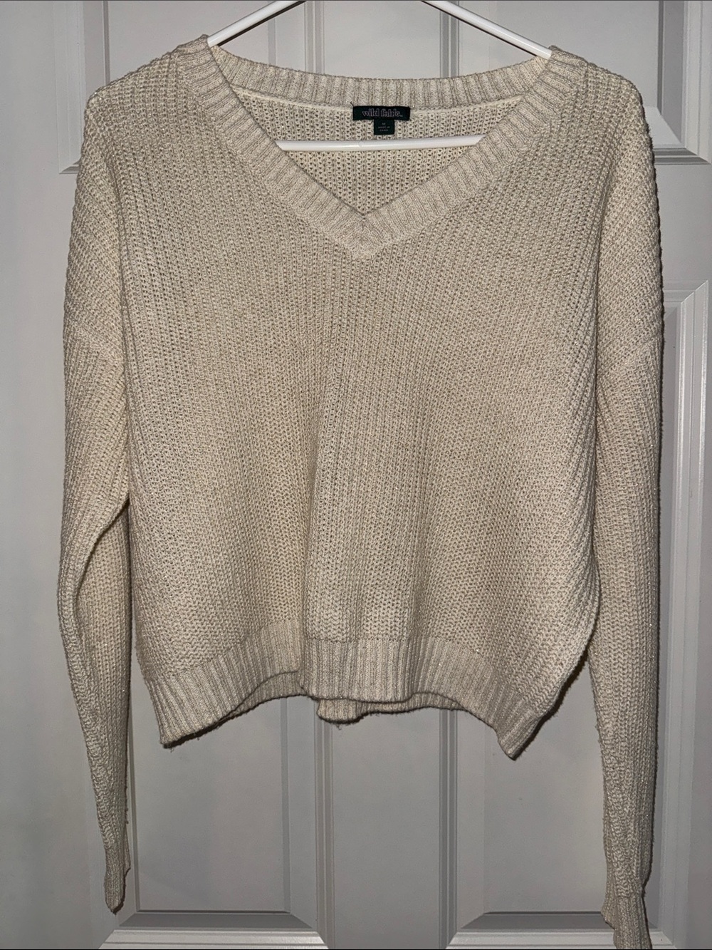 Wild Fable Ivory w/ gold tinsel V-Neck Chunky Knit Sweater